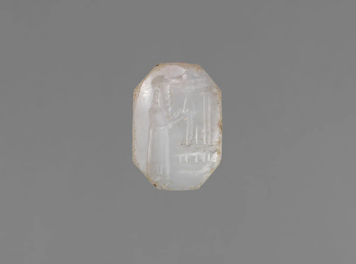 Stamp seal (octagonal pyramid) with cultic scene — Unknown