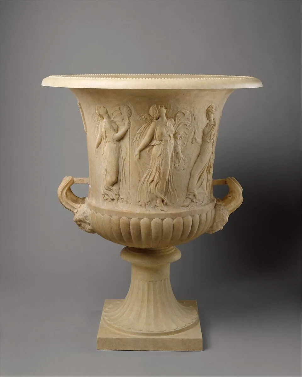 Marble calyx-krater with reliefs of maidens and dancing maenads — Unknown