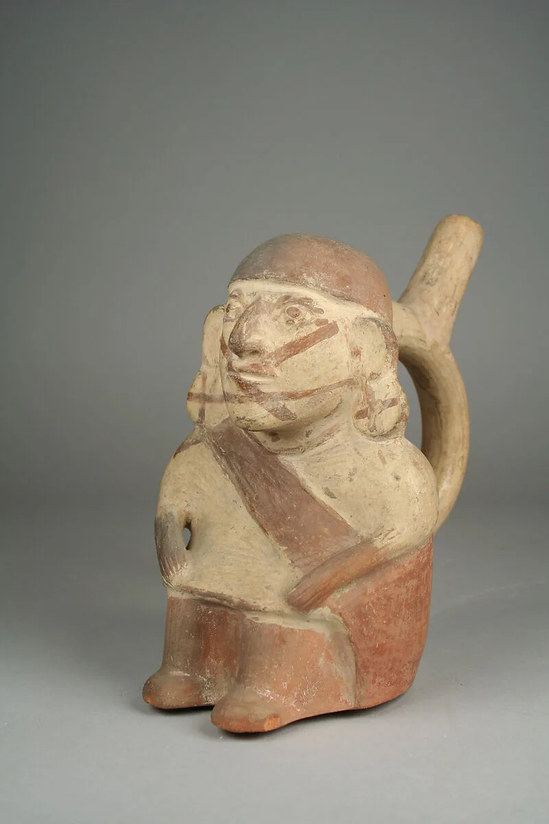 Stirrup Spout Bottle with Seated Figure — Unknown