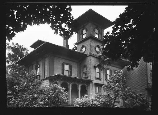 [Wooden Italianate Revival House with Simple Hipped Roof and Square Tower, Roxbury or Dorchester, Massachusetts]