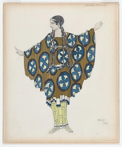 Costume Design for a Woman from the Village, for the Ballet 'Daphnis and Chloé', performed at the Théâtre du Châtelet in Paris, 1912 — Léon Bakst
