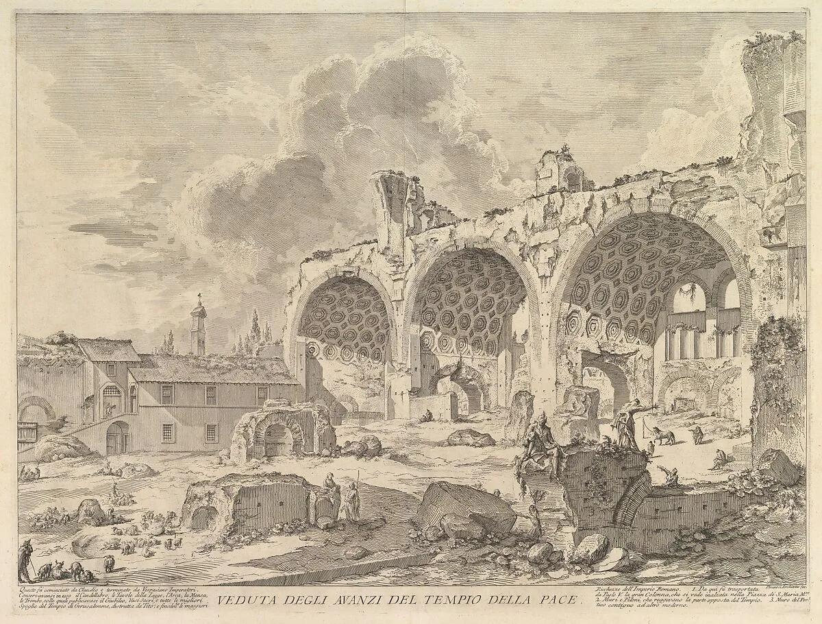 The Basilica of Constantine (Veduta degli avanzi della Casa aurea di Nerone, detti volgarmente il Tempio della Pace), from "Vedute di Roma" — Giovanni Battista Piranesi
