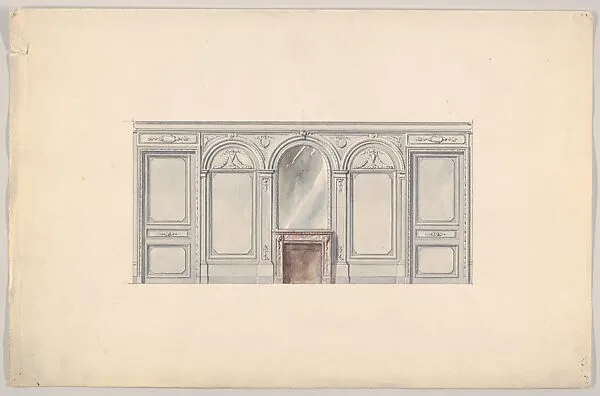 Design for a Wall Elevation with an Arched Mirror over a Fireplace (First Floor) — Mewès and Davis|Charles-Frédéric Mewès|Arthur Joseph Davis