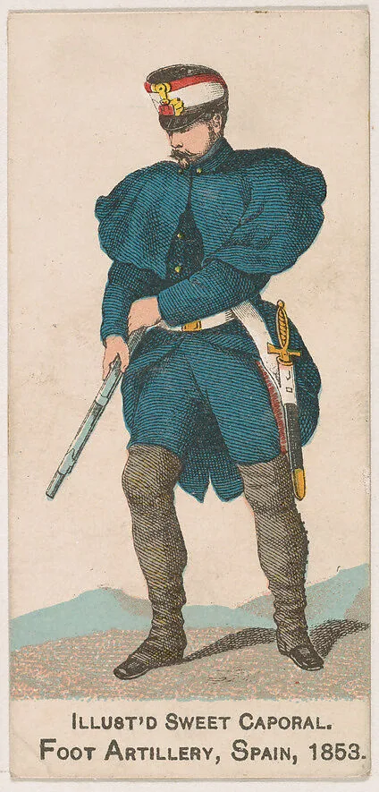 Foot Artillery, Spain, 1853, from the Military Series (N224) issued by Kinney Tobacco Company to promote Sweet Caporal Cigarettes — Kinney Brothers Tobacco Company