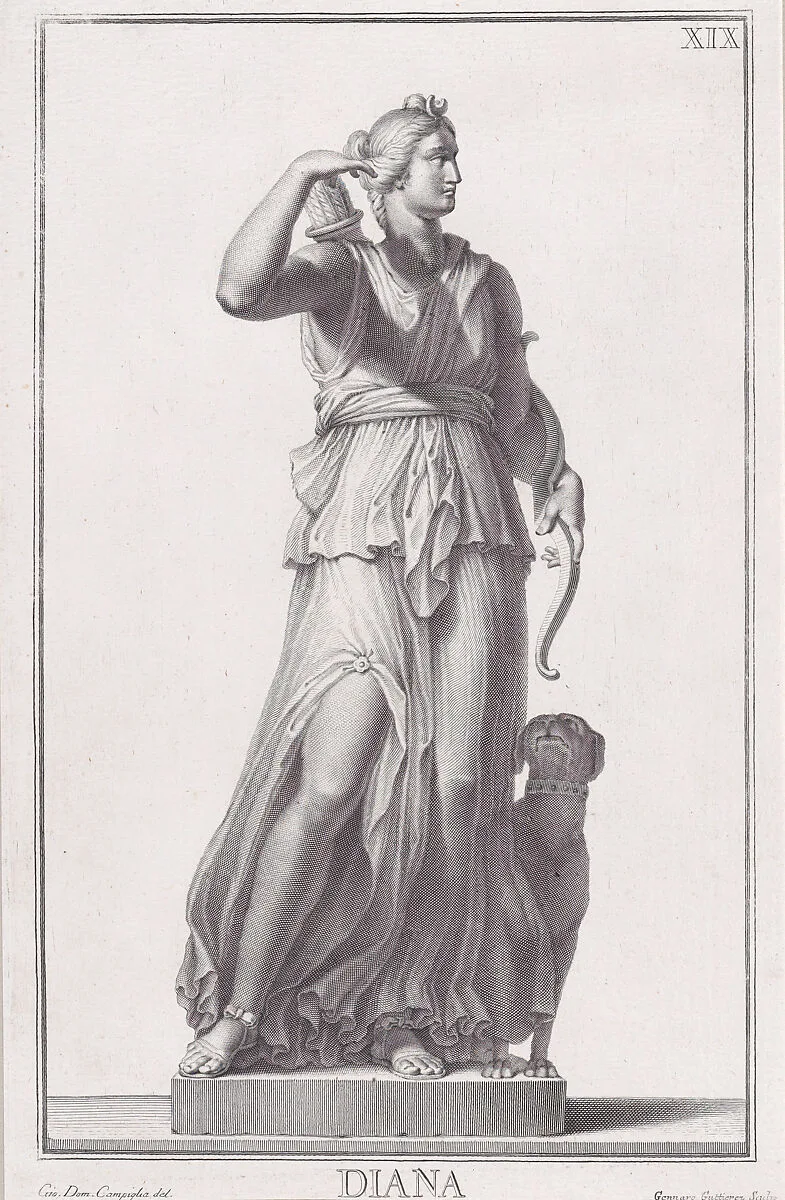 Plate XIX (19): Diana, from "Museum Florentinum" (Statuae antiquae dorum et virorum illustrium) — Genaro Gutiérrez|Giovanni Domenico Campiglia