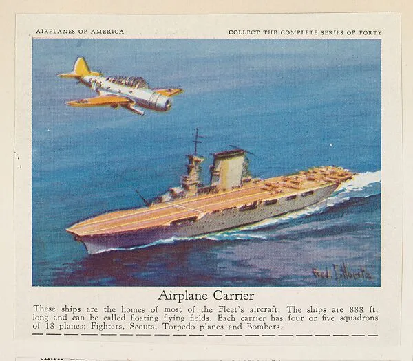 Airplane Carrier, collector card from the Airplanes of America series (D2), issued by the Kelley Baking Company to promote Kelley's Bread — Kelley Baking Company