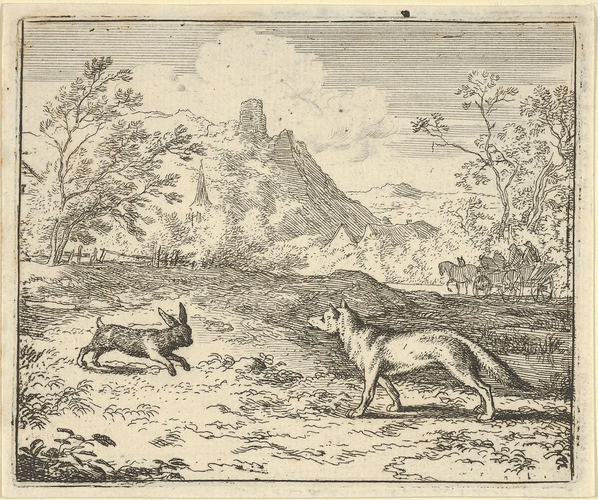 Renard Lies that the Rabbit Insulted One of His Children from Hendrick van Alcmar's Renard The Fox — Allart van Everdingen