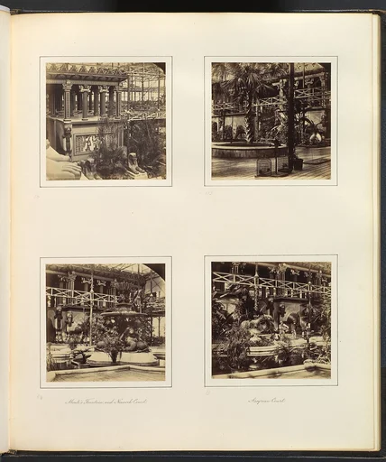 [Elevated View of Egyptian Court; Ninevah Court; Monti's Fountain, and Ninevah Court; Assyrian Court with Workers]