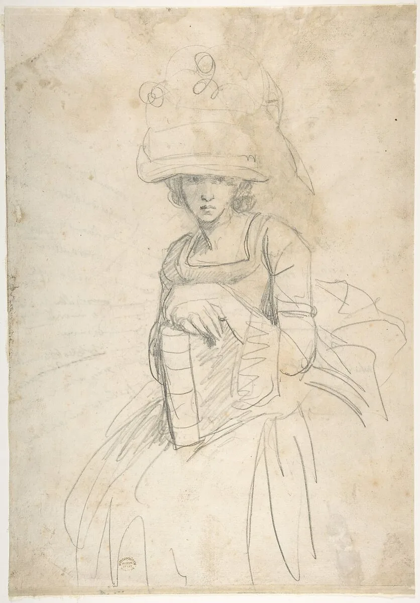 Lady Holding a Book (recto); Plan of Placing Colors on a Palette (verso) — George Romney