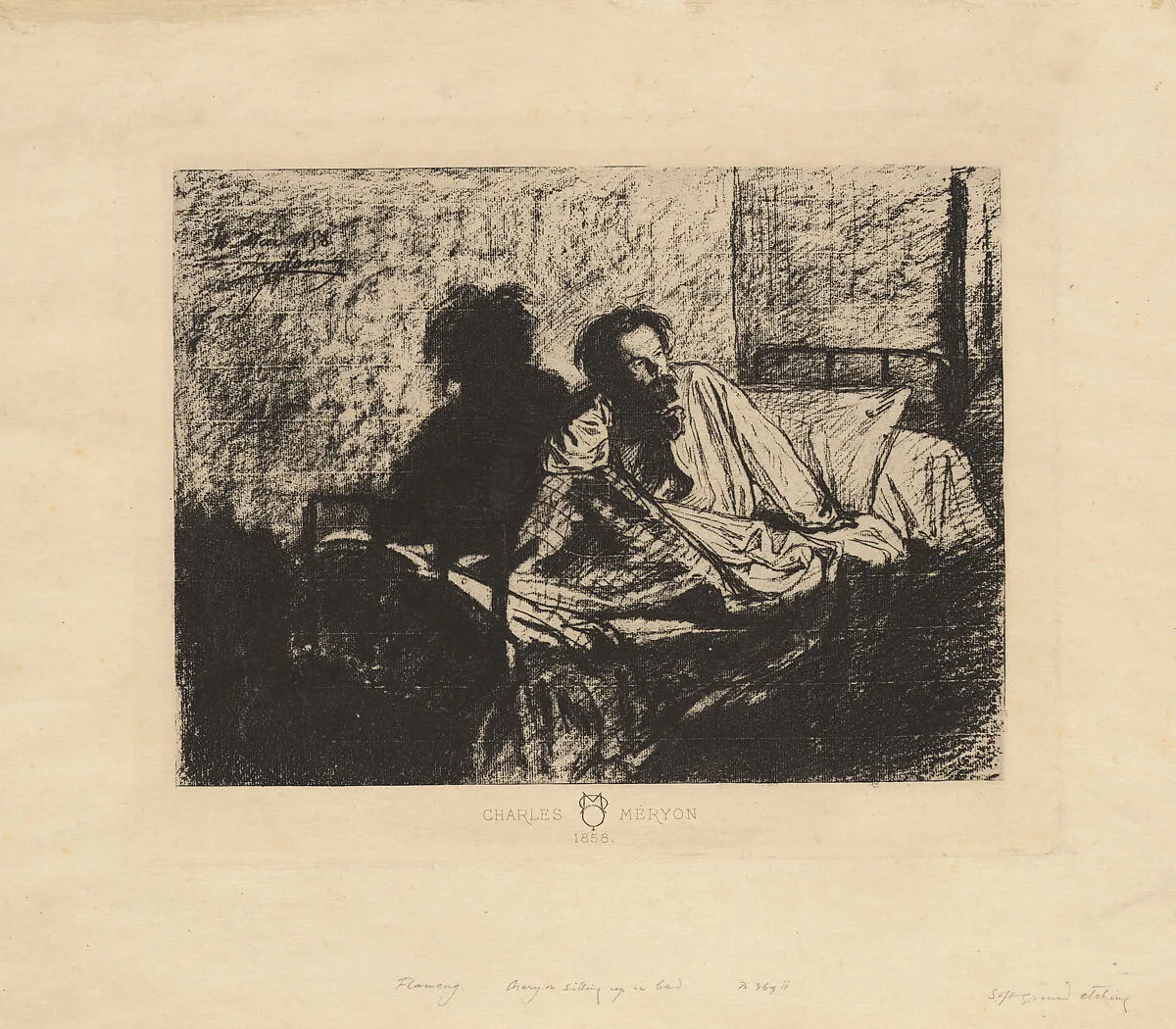 Portrait of Meryon Sitting up in Bed — Léopold Flameng