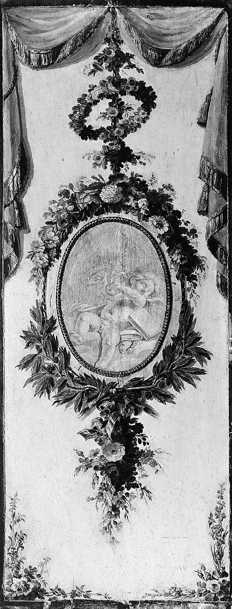 Putto in a medallion surrounded by a garland — French Painter