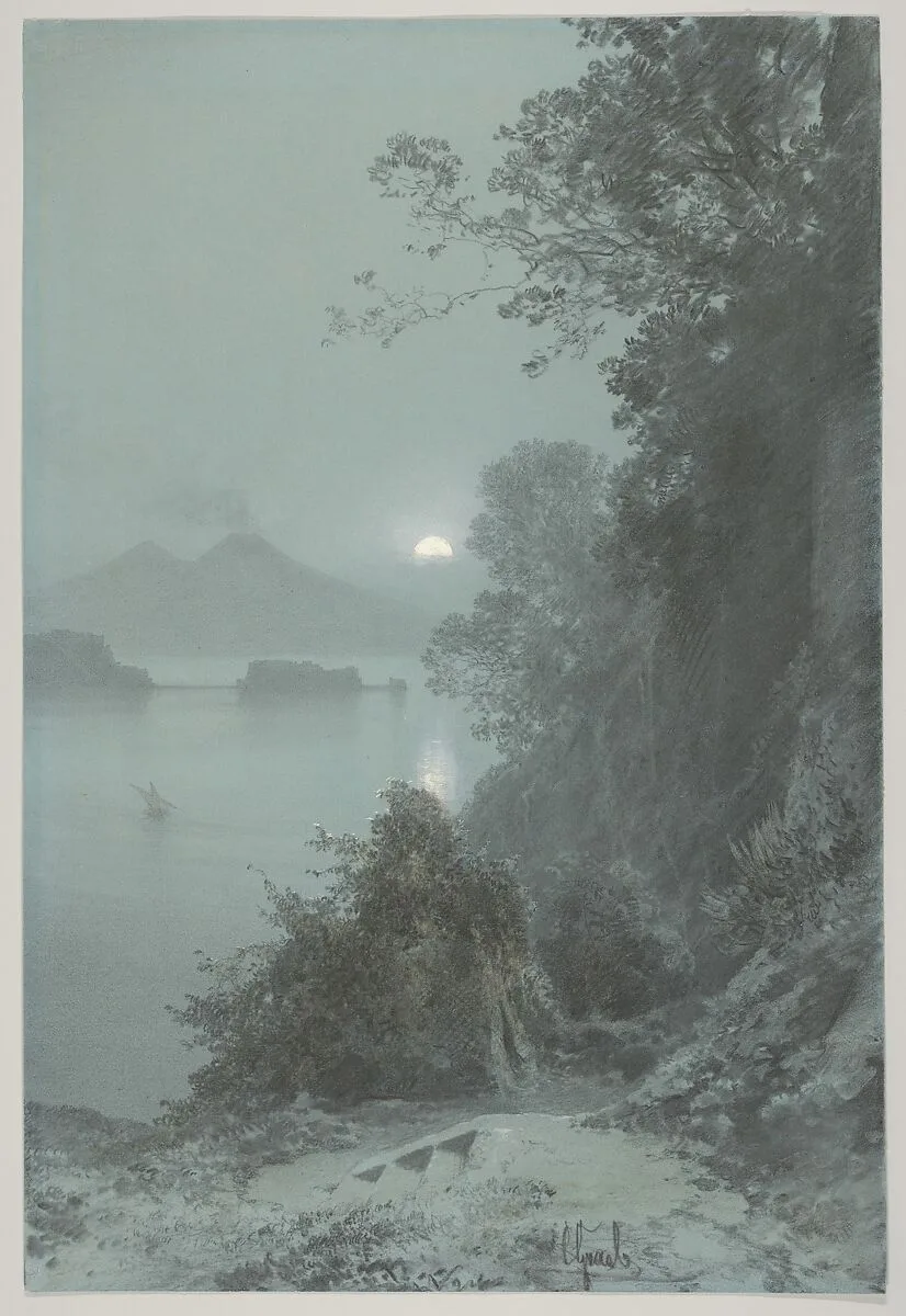 Virgil's Tomb with a View of the Bay of Naples in the Moonlight — Carl Georg Anton Graeb