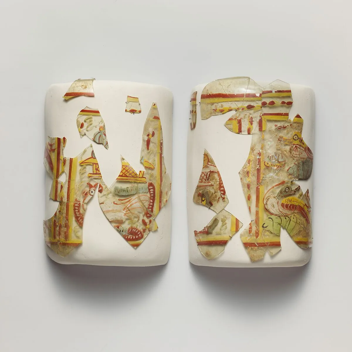 Glass cylindrical bottle with painted decoration — Unknown