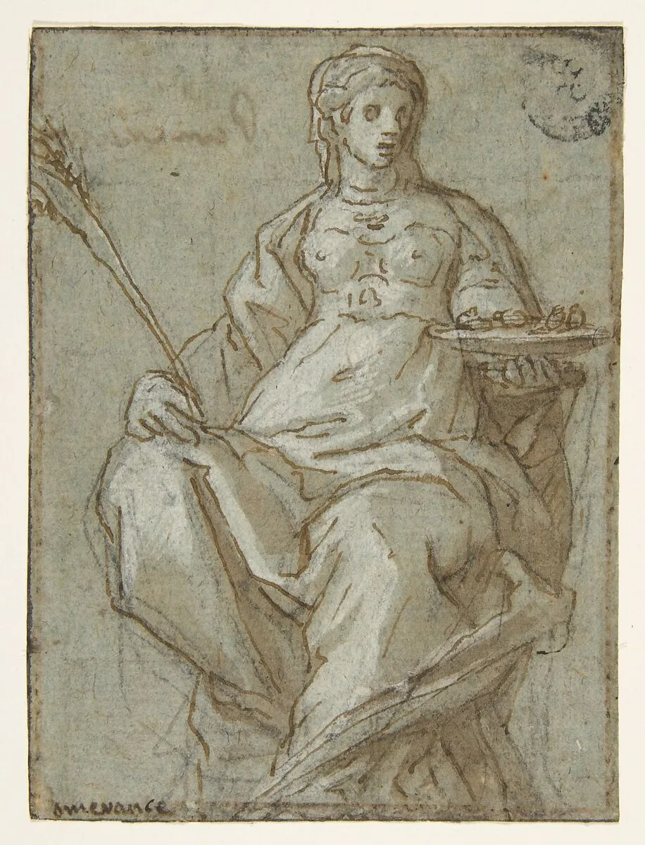 Allegorical Female Figure Holding a Branch and a Dish — Lazzaro Tavarone