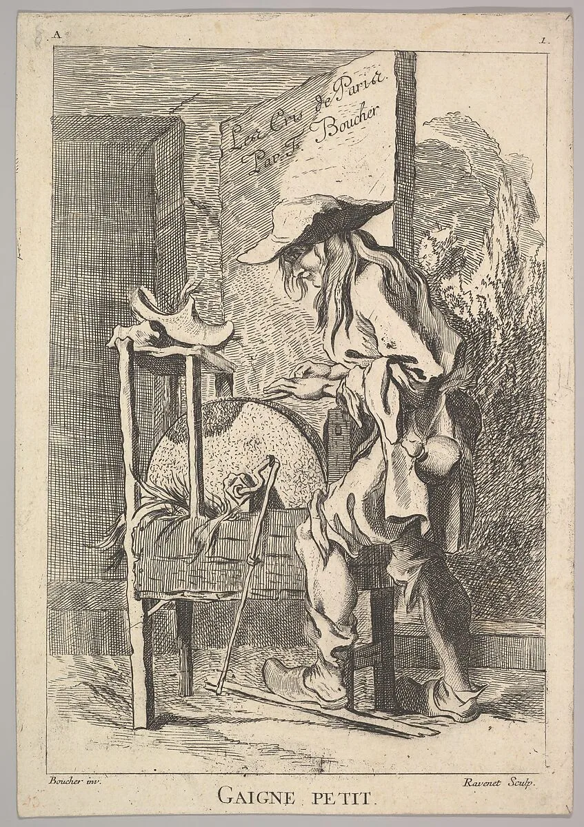 Reverse copy of the Frontispiece: Gaigne Petit, from Le Cris de Paris (The Cries of Paris), plate 1 — Simon Francis Ravenet, the elder|François Boucher