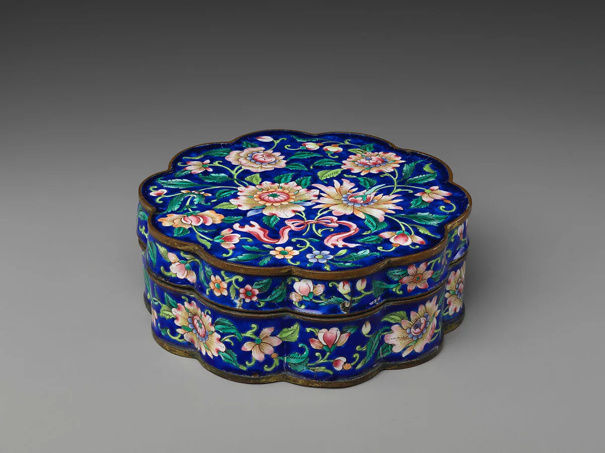 清中期 銅胎畫琺瑯一把蓮紋盒|Box with lotus bundles — Unknown