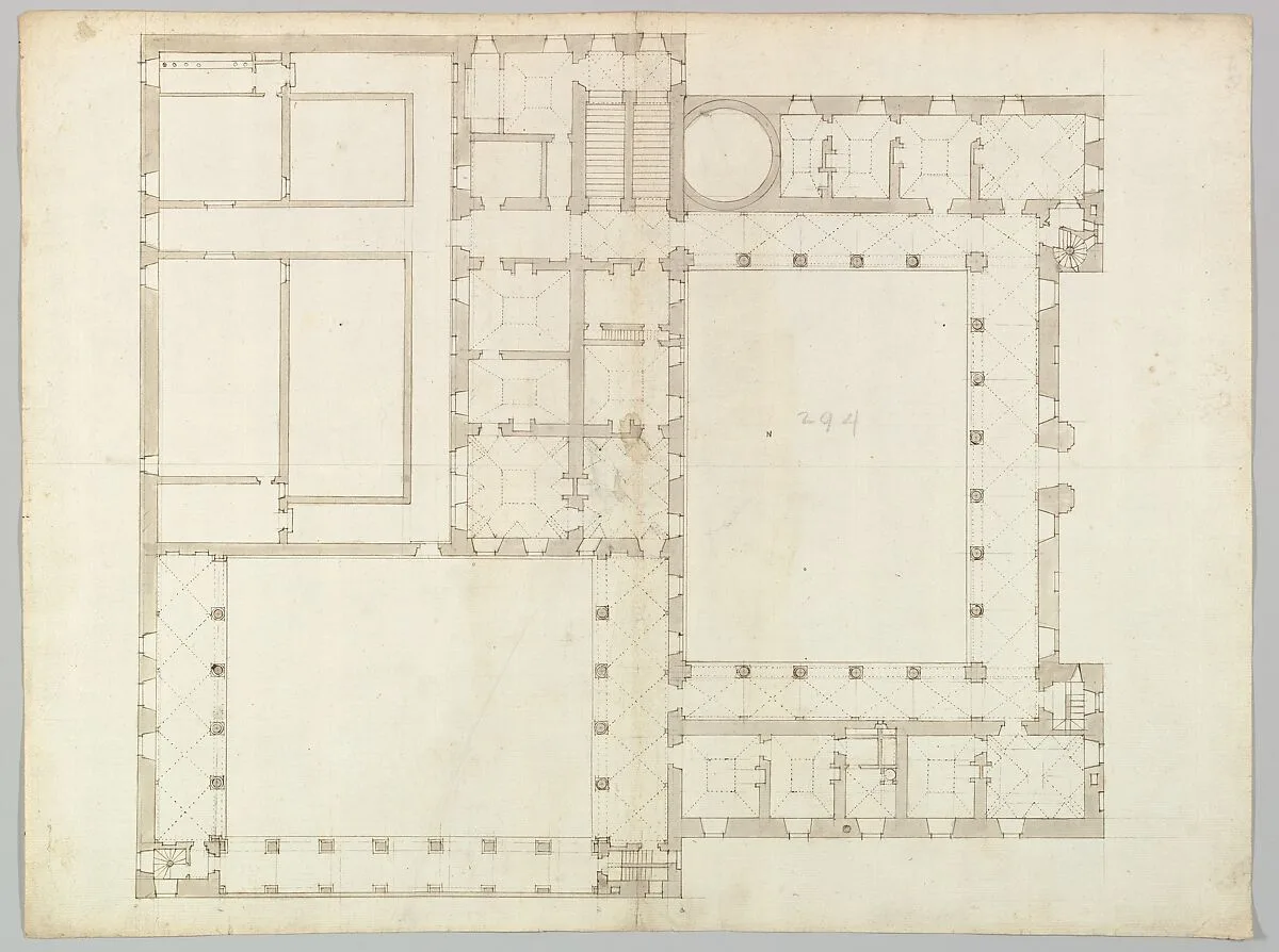 Unidentified building, plan (recto) blank (verso) — Anonymous, French, 16th century