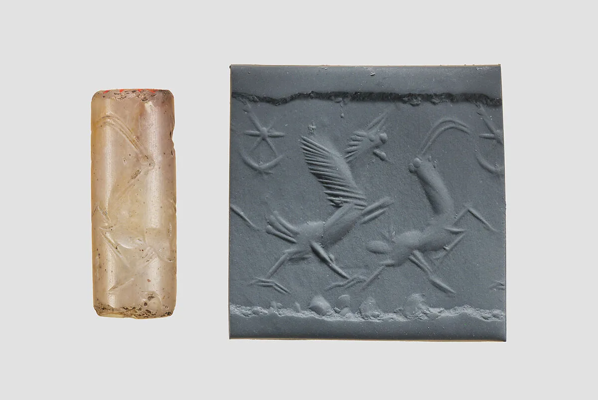 Cylinder seal with animal-monster contest scene — Unknown