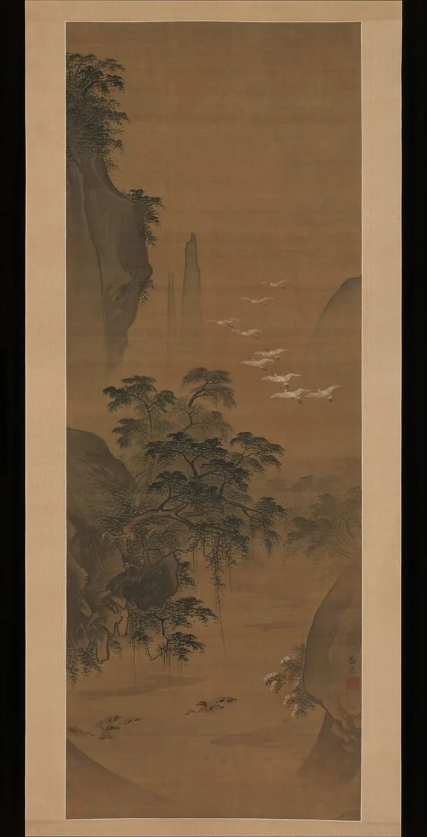 明 呂紀 秋景花鳥圖 軸|Autumn landscape with egrets and ducks — Lü Ji