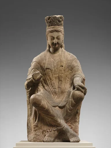 北魏 彩繪石雕交腳菩薩像 (彌勒)|Bodhisattva (Maitreya) with crossed ankles