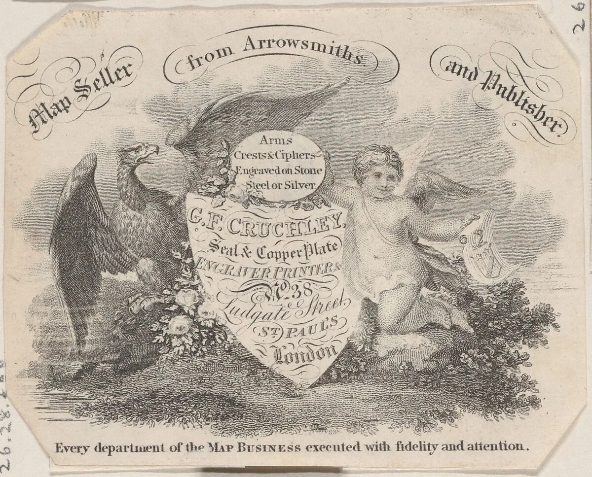 Trade Card for G.F. Cruchley, Map Seller and Publisher — Anonymous, British, 19th century
