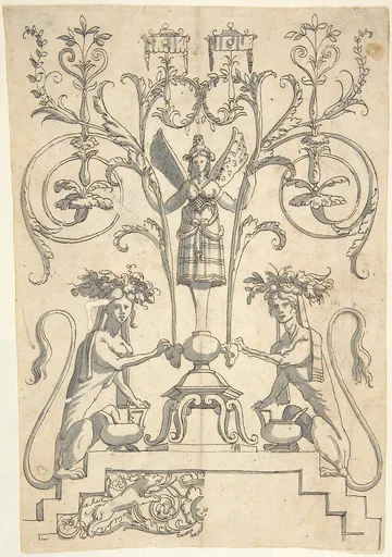 Candelabra Grotesque with a Winged Female Term on a Pedestal