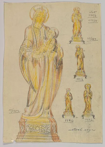 Designs for Statues of the Virgin and Child and Praying Virgin — Anonymous, Czech, early 20th century