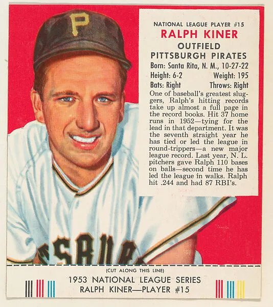Ralph Kiner, from the Red Man All-Star Team series (T233), issued by Red Man Chewing Tobacco — Red Man Chewing Tobacco