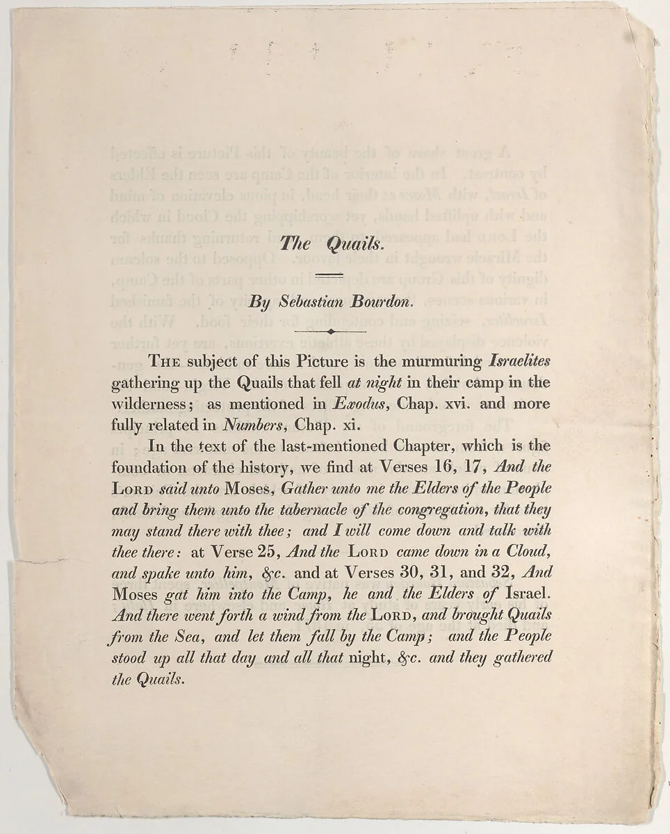 Sheet with "The Quails" by Sebastian Bourdon — Anonymous, British, 18th century