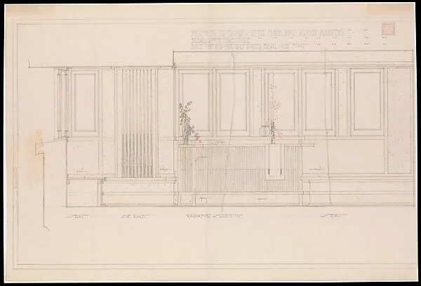 Francis W. Little House: Billiard Room Furniture- Seat, Cue Rack, Radiator Screen, Seat — Frank Lloyd Wright