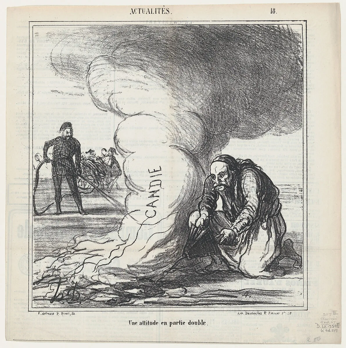 A treacherous attitude, from 'News of the day,' published in Le Charivari, October 4, 1867 — Arnaud de Vresse|Honoré Daumier|Destouches