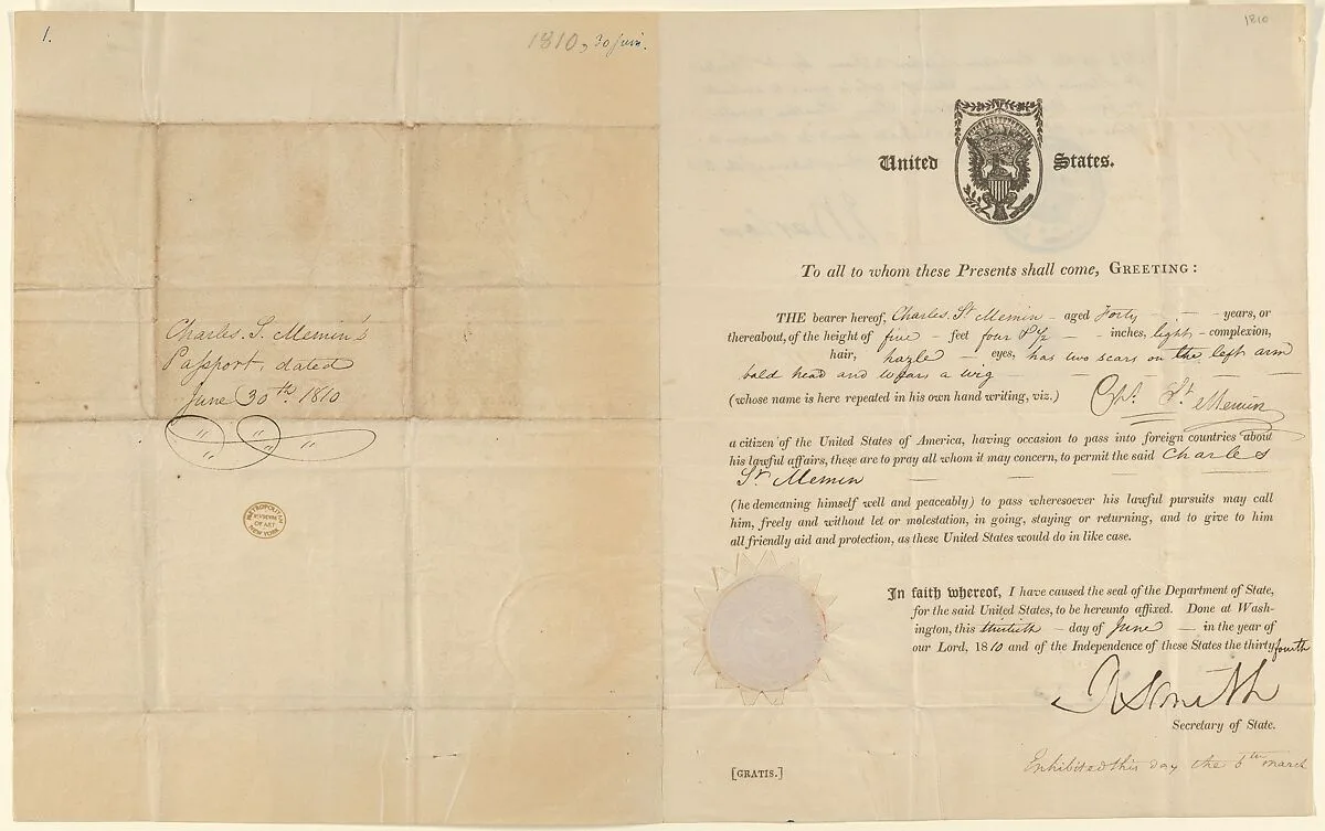 Charles Saint-Mémin's American Passport — Charles B. J. F. de Saint-Mémin|Robert Smith