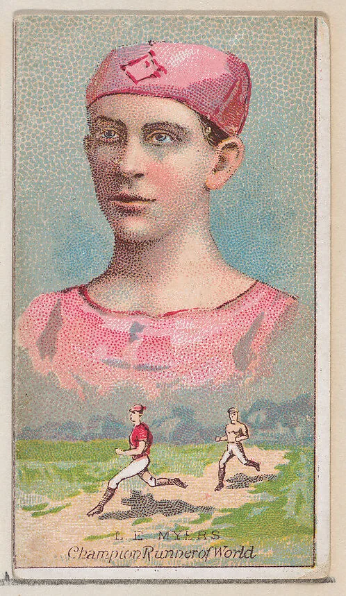 L.E. Myers, Champion Runner of the World, from the Champions of Games and Sports series (N184, Type 2) issued by W.S. Kimball & Co. — W.S. Kimball & Co.