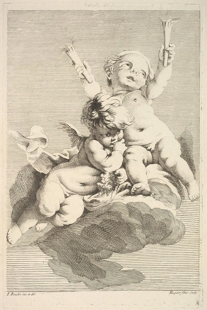 Two Cupids, One Holding Torches — François Boucher|Jacques Gabriel Huquier