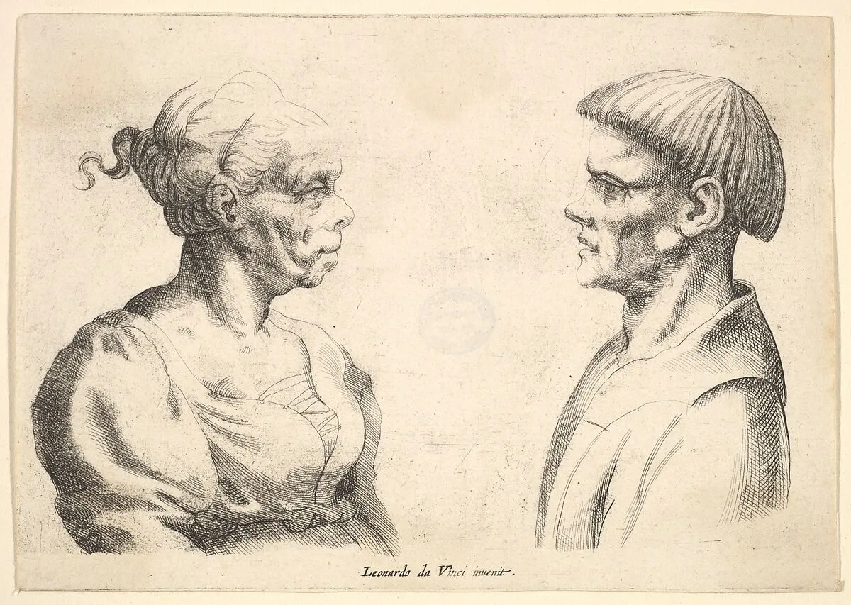 Two heads — Leonardo da Vinci|Wenceslaus Hollar
