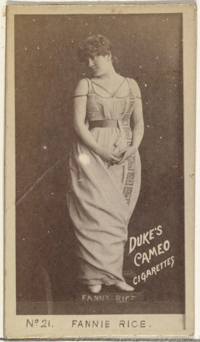 Card Number 21, Fannie Rice, from the Actors and Actresses series (N145-4) issued by Duke Sons & Co. to promote Cameo Cigarettes — W. Duke, Sons & Co.
