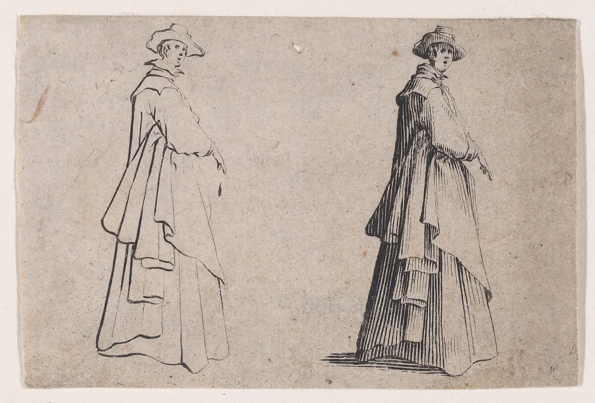 La Dame au Vêtement Ample (The Woman with Ample Clothing), from Les Caprices Series B, The Nancy Set — Jacques Callot|Lorenzo de' Medici