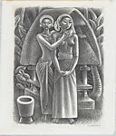 A rice granary in Bali, two young women standing in front — Miguel Covarrubias