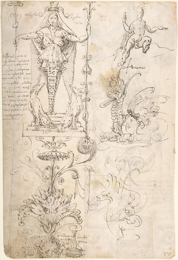 Female Term, seated figure, and fantastical creature (recto); Satyr and study of a woman and child (verso)