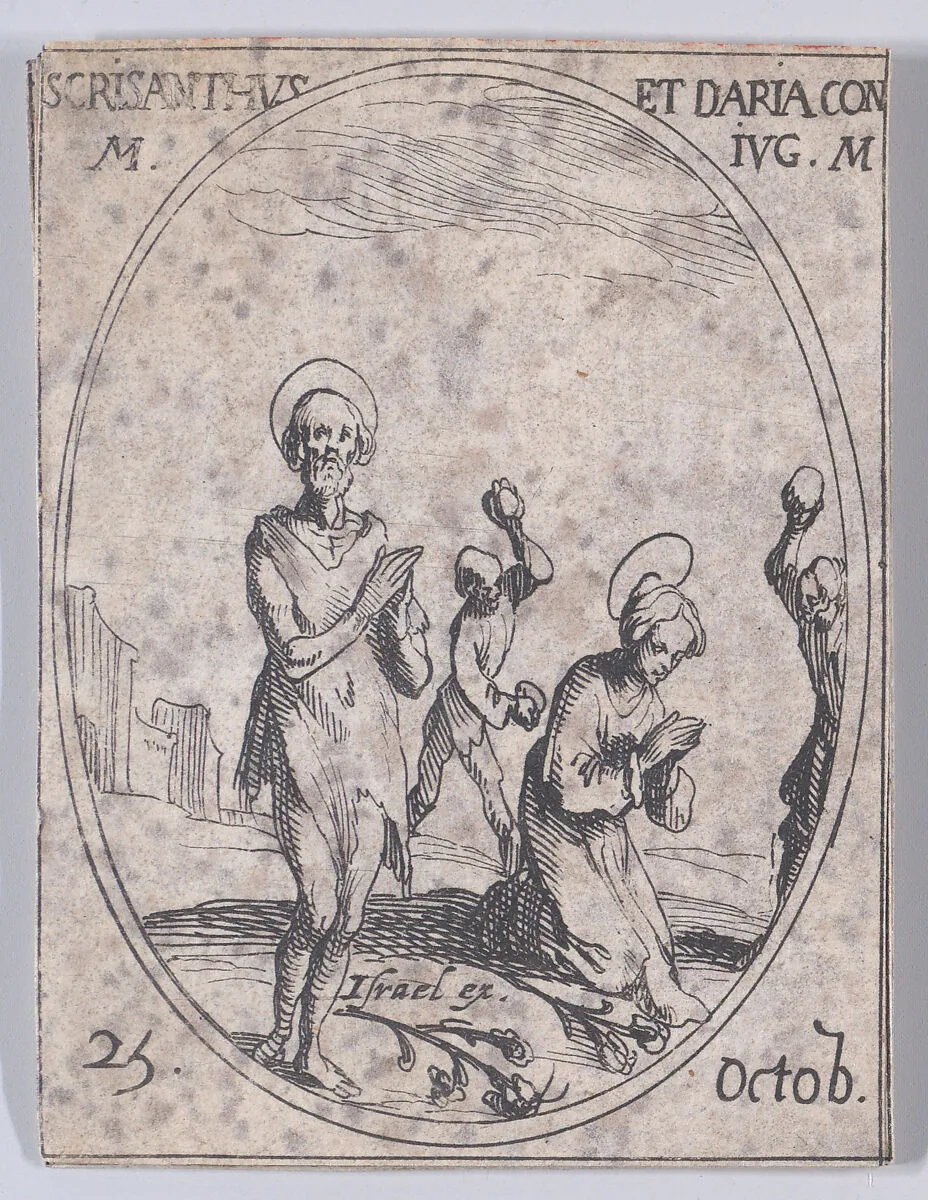 S. Chrisante et Ste. Darie, Sa Femme (St. Chrysanthus and St. Daria, His Wife), October 25th, from "Les Images De Tous Les Saincts et Saintes de L'Année" (Images of All of the Saints and Religious Events of the Year) — Jacques Callot|Israël Henriet