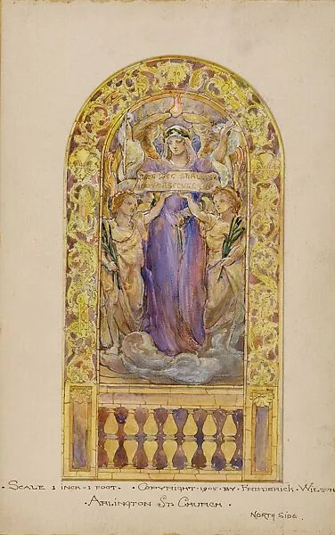 Design for beatitude window in presentation portfolio for Arlington Street Church, Boston, Massachusetts — Louis C. Tiffany|Frederick Wilson|Tiffany Studios