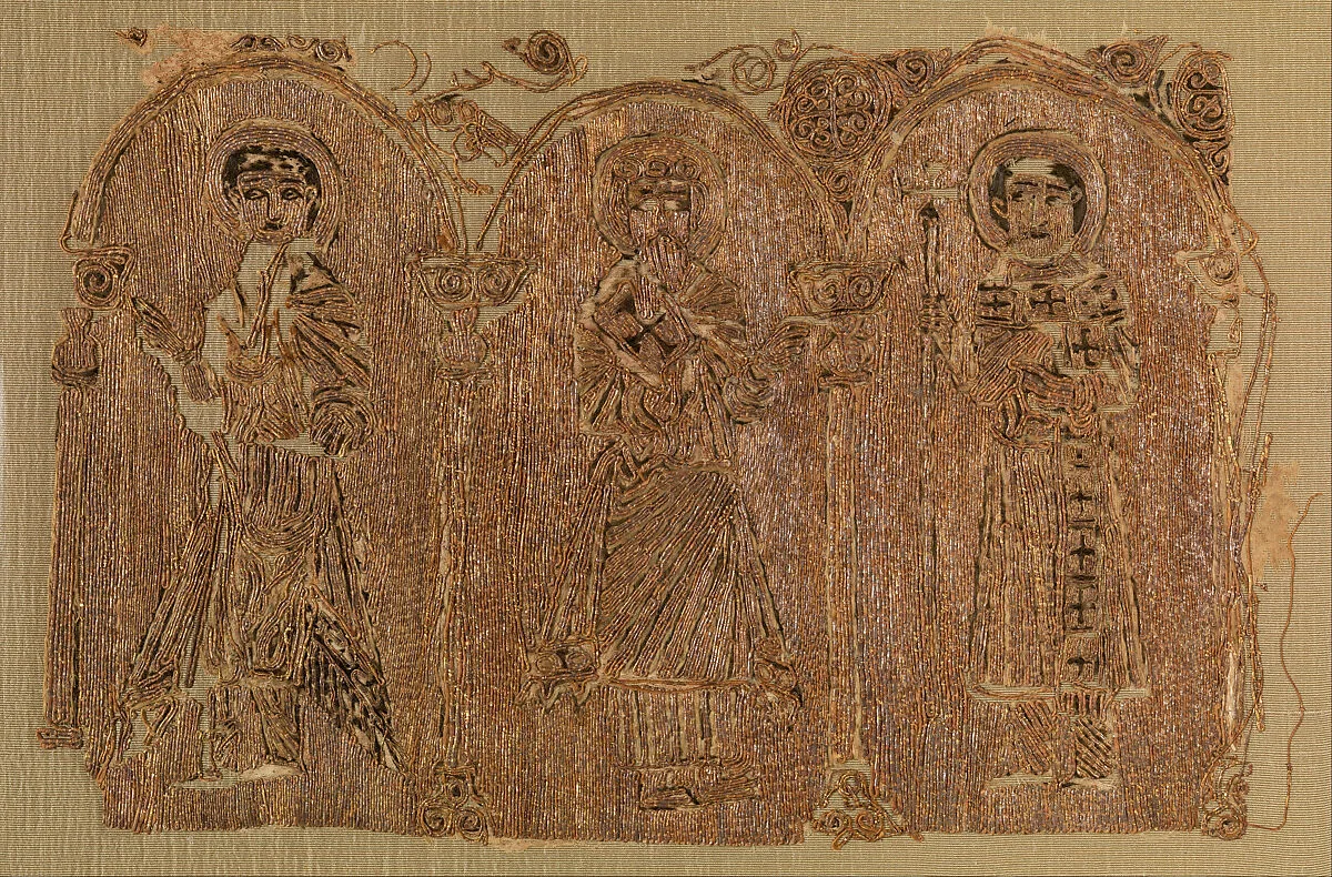 Embroidered Textile with Three Saints — Unknown
