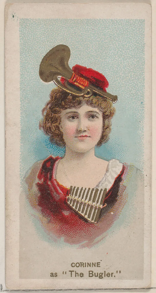 Corinne as "The Bugler," from the series Fancy Dress Ball Costumes (N73) for Duke brand cigarettes — W. Duke, Sons & Co.|Knapp & Company