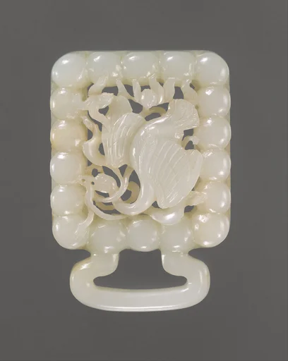 金至元    玉雕鶻搏天鵝“春水”帶飾|Belt slide with a falcon attacking a swan