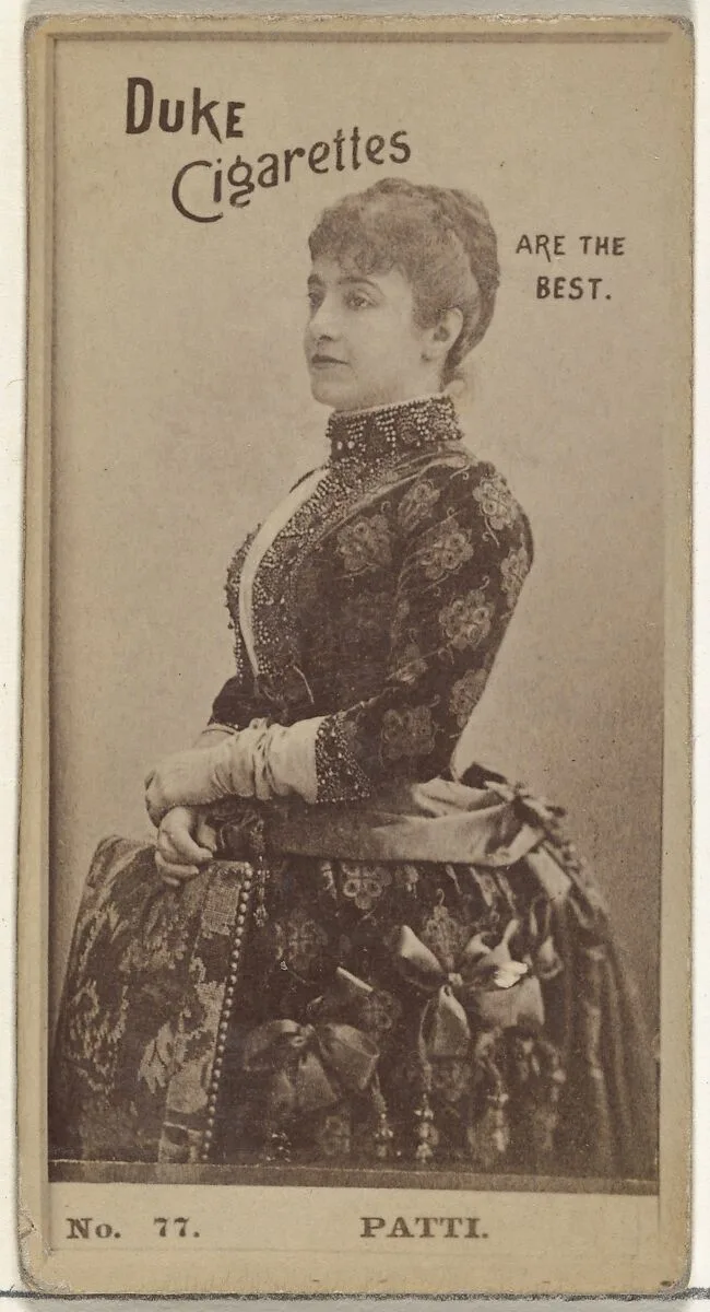 Card Number 77, Patti, from the Actors and Actresses series (N145-6) issued by Duke Sons & Co. to promote Duke Cigarettes — W. Duke, Sons & Co.