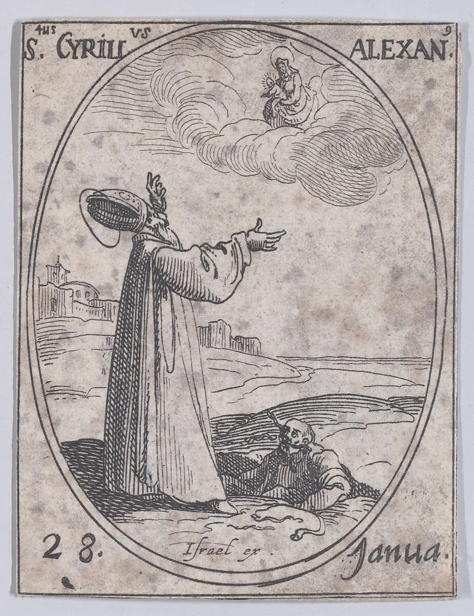 S. Cyrille d'Alexandrie (St. Cyril of Alexandria), January 28th, from "Les Images De Tous Les Saincts et Saintes de L'Année" (Images of All of the Saints and Feast Days of the Year) — Jacques Callot|Israël Henriet