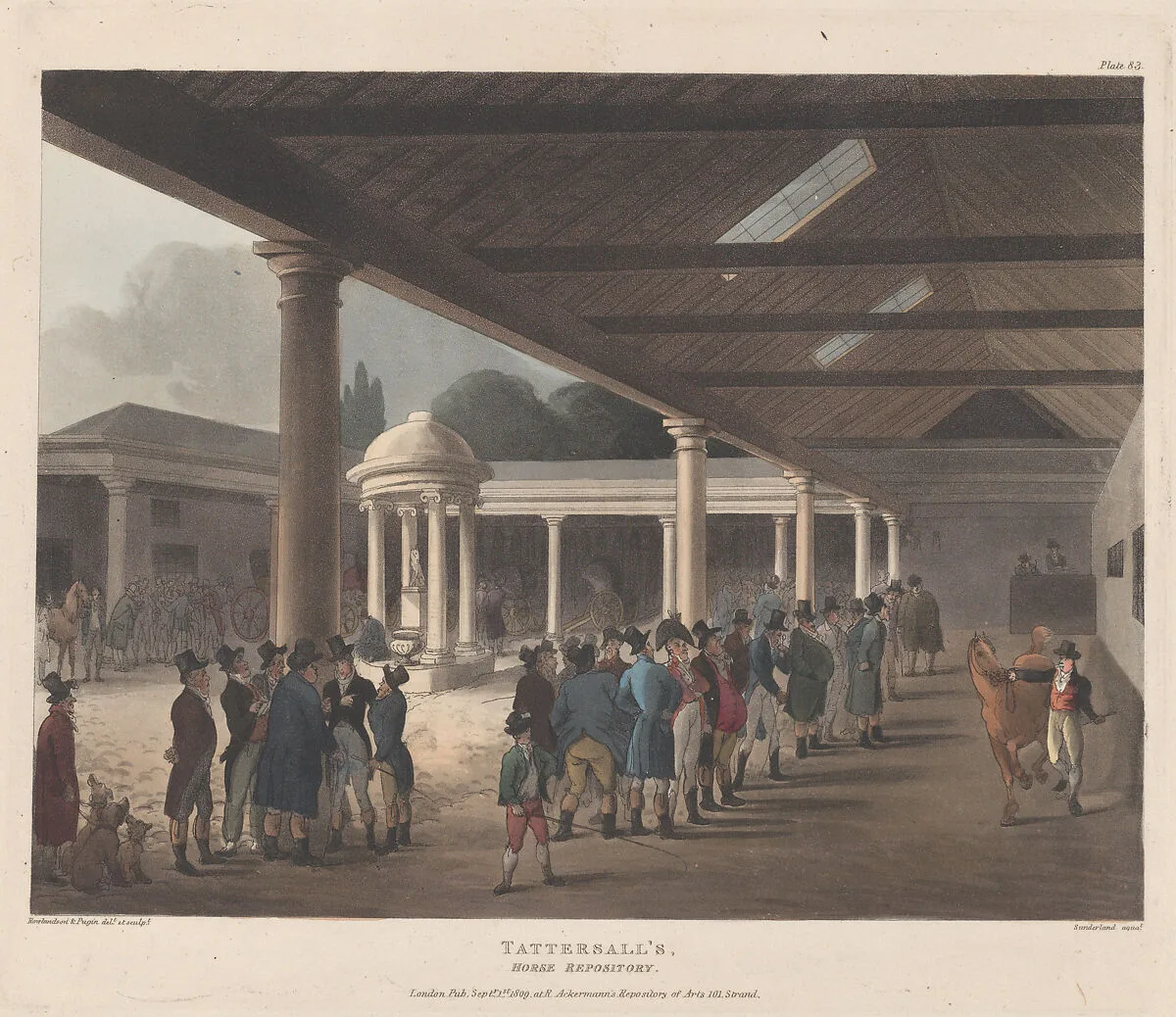 Tattersall's, Horse Repository, Hyde Park Corner — Thomas Rowlandson|Rudolph Ackermann, London|Auguste Charles Pugin|Thomas Sutherland
