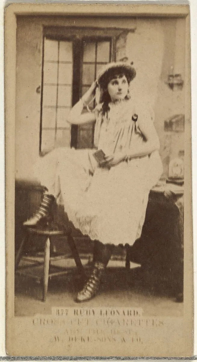 Card Number 377, Ruby Leonard, from the Actors and Actresses series (N145-3) issued by Duke Sons & Co. to promote Cross Cut Cigarettes — W. Duke, Sons & Co.
