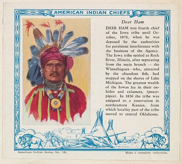 Deer Ham, No. 19, collector card from the American Indian Series (D6), issued by the Kelley Baking Company to promote Kelley's Bread — Kelley Baking Company