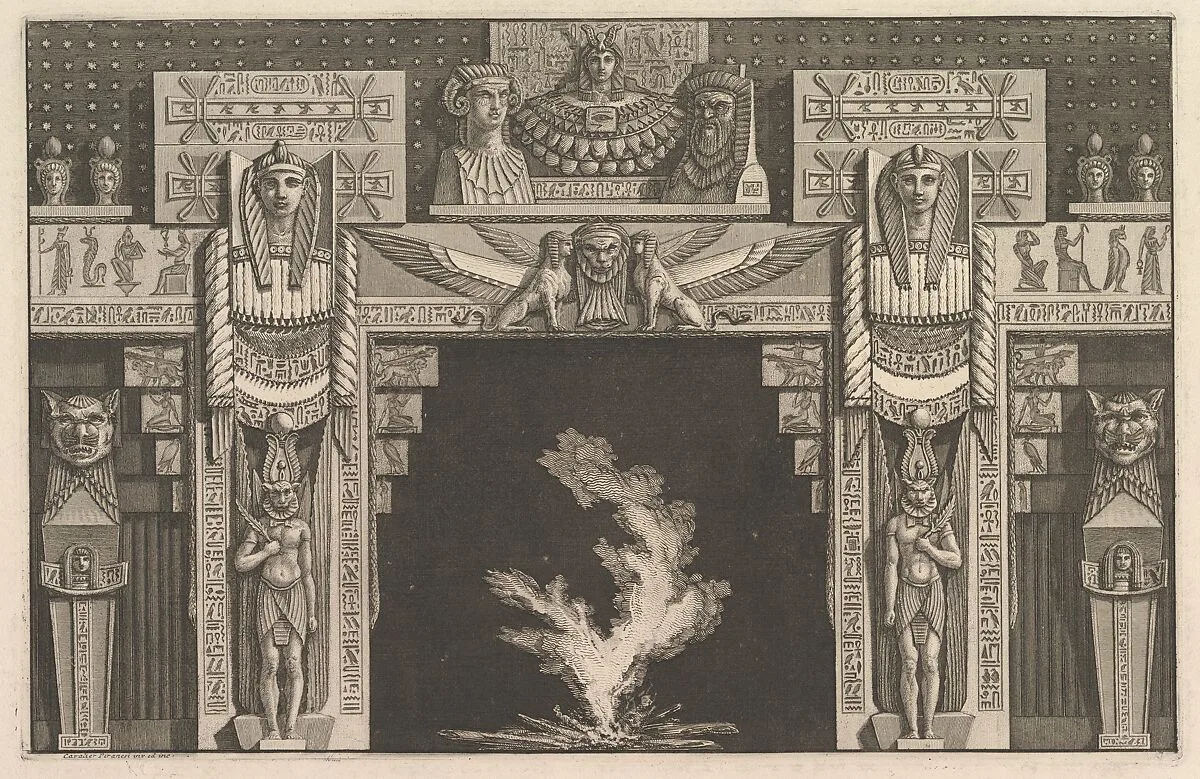 Chimneypiece in the Egyptian style, from Diverse Maniere d'adornare i cammini (...) (Different Ways of ornamenting chimneypieces and all other parts of houses) — Giovanni Battista Piranesi